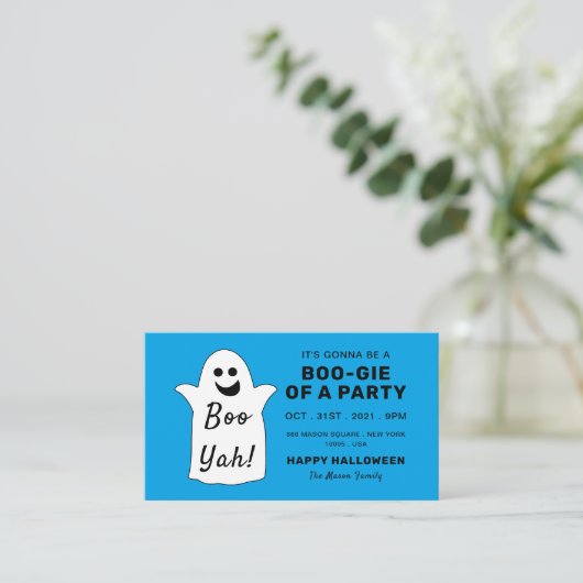 Happy Ghost, Blue Halloween Party Ticket nodigt ui Informatiekaartje (Staand voorkant)
