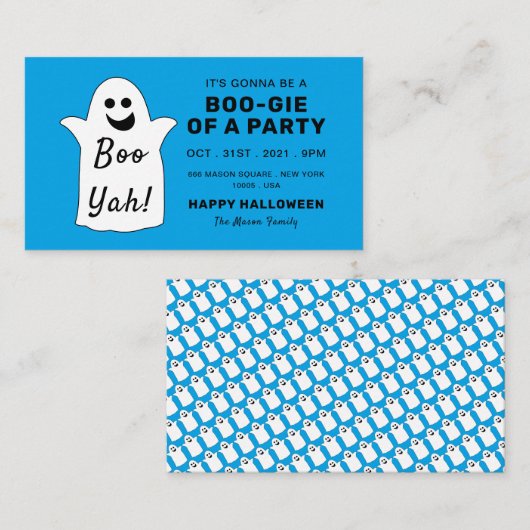 Happy Ghost, Blue Halloween Party Ticket nodigt ui Informatiekaartje (Voorkant / Achterkant)