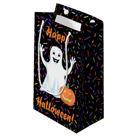 Happy Ghost Halloween Gift Bag Klein Cadeauzakje (Voorkant Gekanteld)
