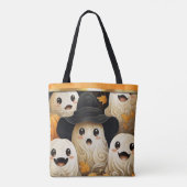 Happy Ghost Halloween Monogram Tote Bag (Achterkant)