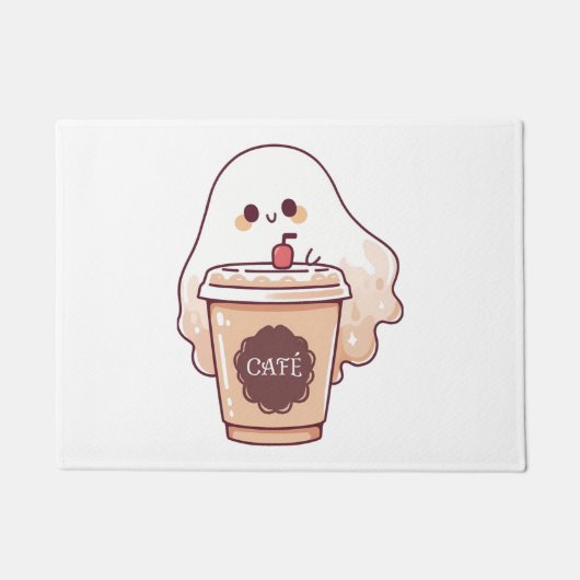 Happy Ghost houdt van koffie Sticker Deurmat (Voorkant)
