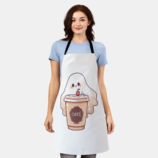 Happy Ghost houdt van koffie Sticker Schort (Gedragen)