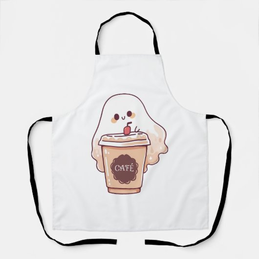 Happy Ghost houdt van koffie Sticker Schort (Voorkant)