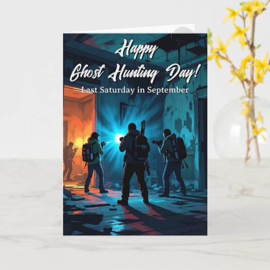 Happy Ghost Hunting Day! Grappige vakantie Kaart (Gele Bloem)