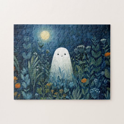 Happy Ghost in Moonlit Garden Legpuzzel (Horizontaal)