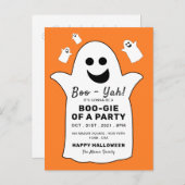 Happy Ghost, Oranje Halloween-feestuitnodiging Aankondigingskaart (Voorkant / Achterkant)