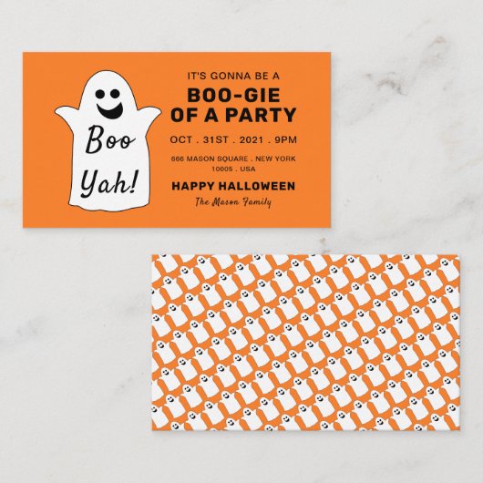 Happy Ghost, Oranje Halloween Party Ticket nodigt  Informatiekaartje (Voorkant / Achterkant)