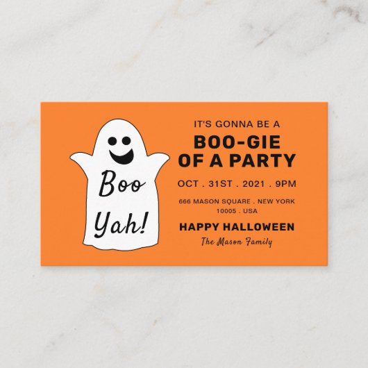 Happy Ghost, Oranje Halloween Party Ticket nodigt  Informatiekaartje (Voorkant)