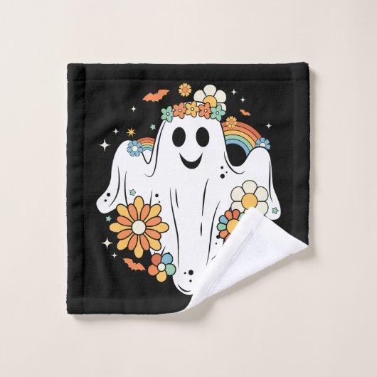 Happy Ghost Pattern Retro Hippie Vibe Bad Handdoek (Wasdoekje)