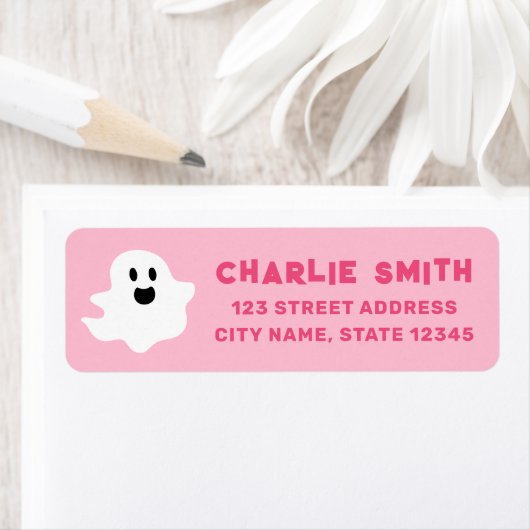 Happy Ghost Pink Halloween retouradres Etiket (Insitu)