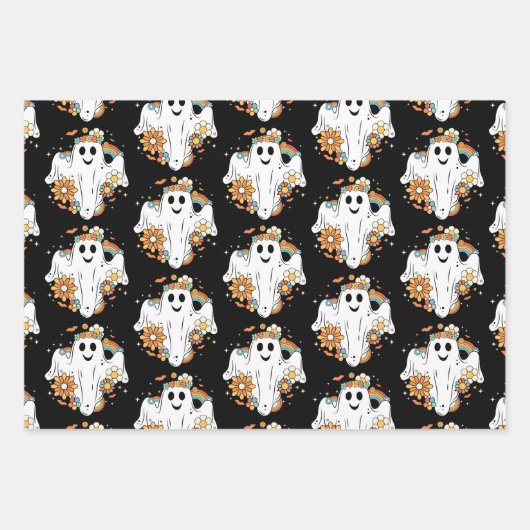 Happy Ghost Retro Hippie Pattern Inpakpapier Vel (Voorkant)