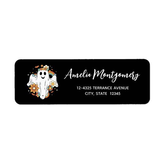 Happy Ghost Retro Hippie Vibe Adres Etiket (Voorkant)