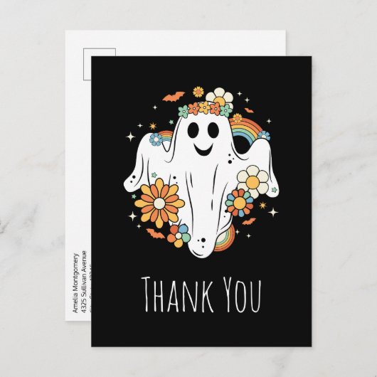 Happy Ghost Retro Hippie Vibe Bedankt Briefkaart (Voorkant / Achterkant)