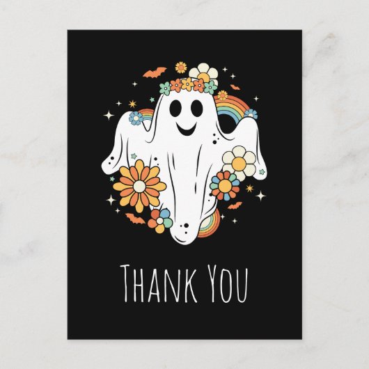 Happy Ghost Retro Hippie Vibe Bedankt Briefkaart (Voorkant)