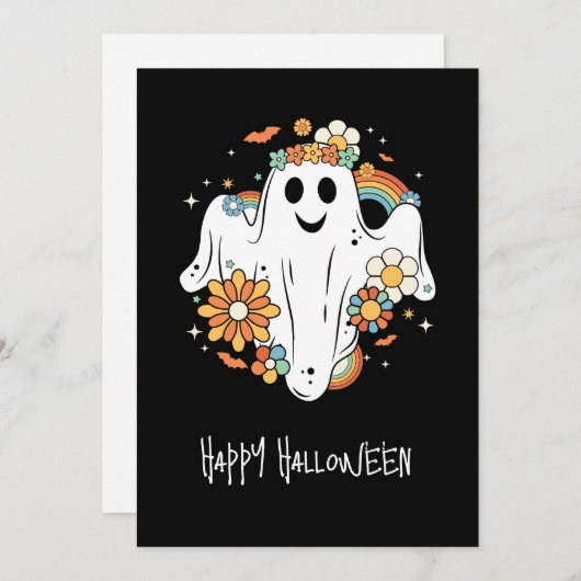 Happy Ghost Retro Hippie Vibe Halloween Bedankkaart (Voorkant / Achterkant)