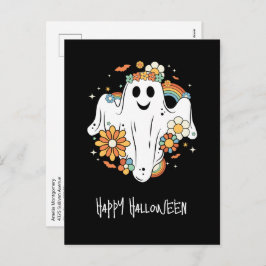 Happy Ghost Retro Hippie Vibe Halloween Feestdagenkaart