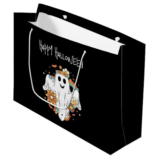Happy Ghost Retro Hippie Vibe Halloween Groot Cadeauzakje (Voorkant Gekanteld)
