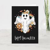 Happy Ghost Retro Hippie Vibe Halloween Kaart (Voorkant)