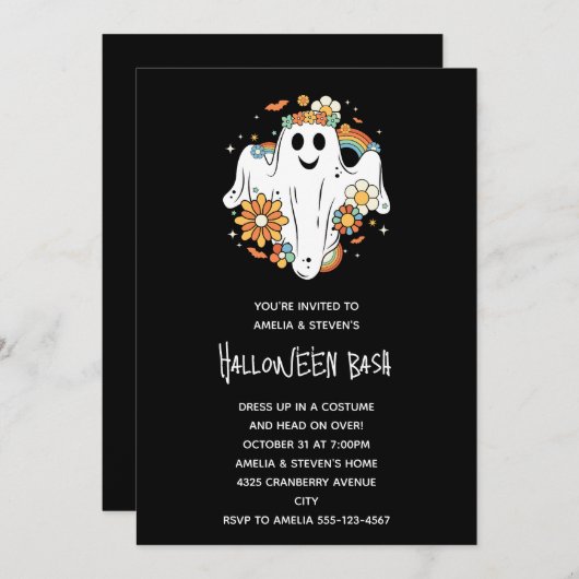 Happy Ghost Retro Hippie Vibe Halloween Kaart (Voorkant / Achterkant)