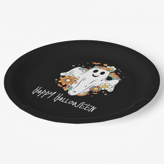 Happy Ghost Retro Hippie Vibe Halloween Papieren Bordje (Gekanteld)