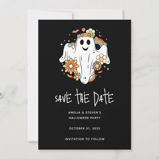 Happy Ghost Retro Hippie Vibe Halloween Save The Date (Voorkant)