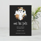 Happy Ghost Retro Hippie Vibe Halloween Save The Date (Staand voorkant)