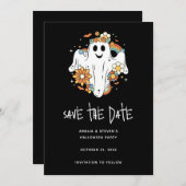 Happy Ghost Retro Hippie Vibe Halloween Save The Date (Voorkant / Achterkant)