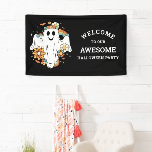 Happy Ghost Retro Hippie Vibe Halloween Spandoek (Insitu)