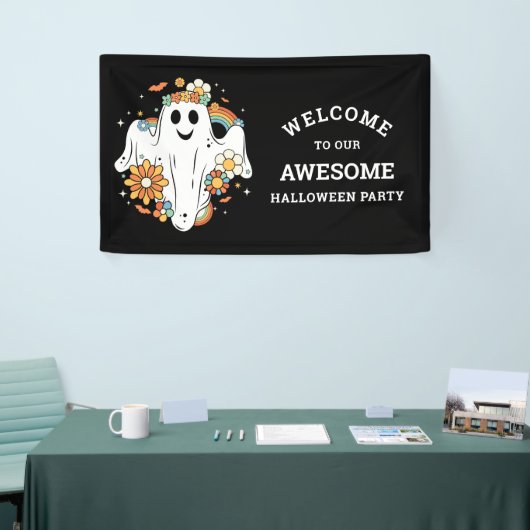 Happy Ghost Retro Hippie Vibe Halloween Spandoek (Beurs)