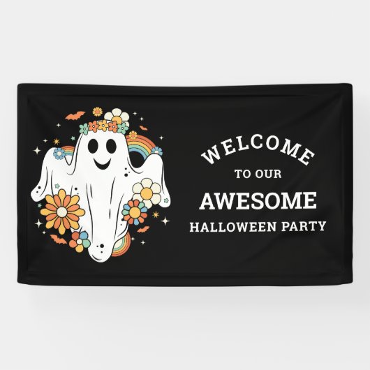 Happy Ghost Retro Hippie Vibe Halloween Spandoek (Horizontaal)