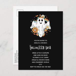 Happy Ghost Retro Hippie Vibe Halloween Uitnodiging Briefkaart