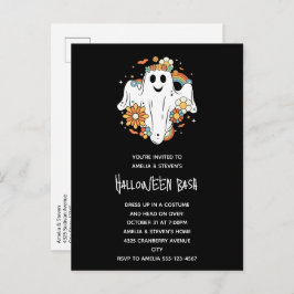Happy Ghost Retro Hippie Vibe Halloween Uitnodiging Briefkaart