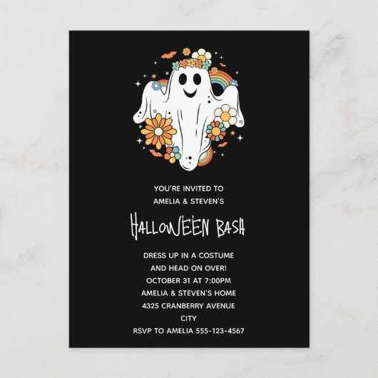 Happy Ghost Retro Hippie Vibe Halloween Uitnodiging Briefkaart (Voorkant)