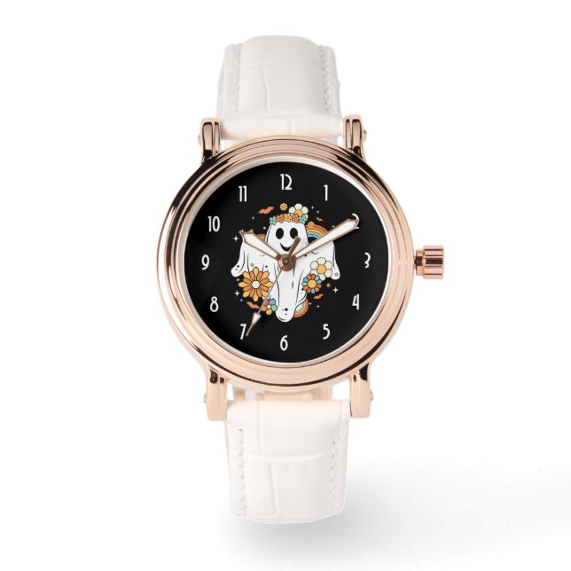 Happy Ghost Retro Hippie Vibe Horloge (Voorkant)