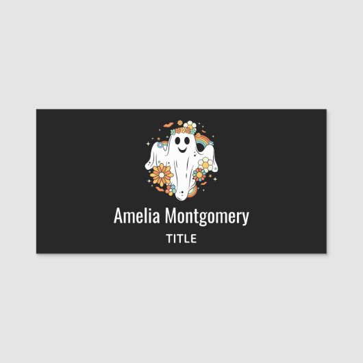 Happy Ghost Retro Hippie Vibe Naamplaatje (Voorkant)