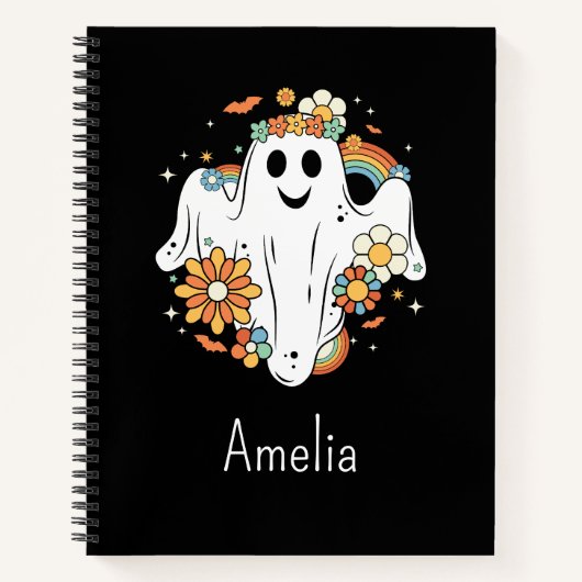 Happy Ghost Retro Hippie Vibe Notitieboek (Voorkant)