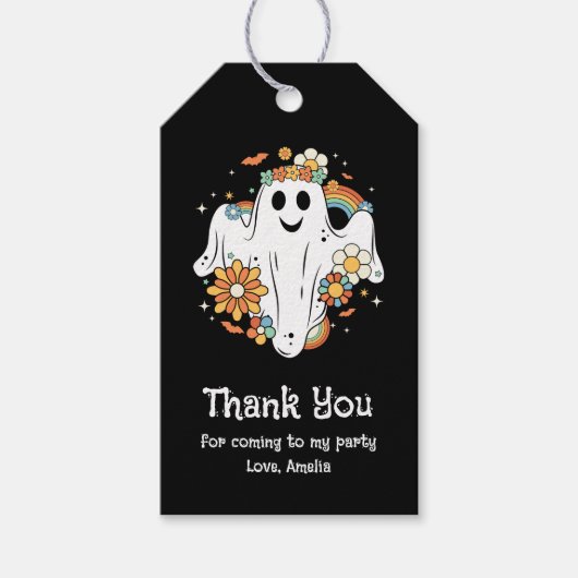Happy Ghost Retro Hippie Vibe Party Bedankt Cadeaulabel (Voorkant)