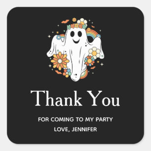 Happy Ghost Retro Hippie Vibe Party Bedankt Vierkante Sticker