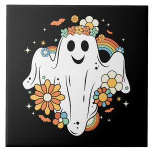 Happy Ghost Retro Hippie Vibe Tegeltje