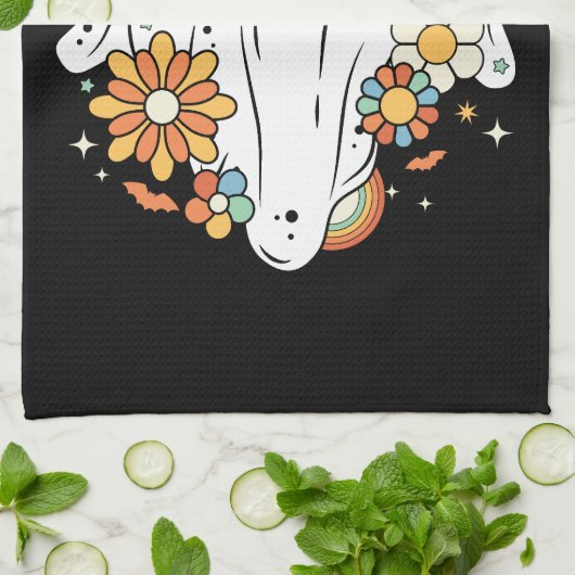 Happy Ghost Retro Hippie Vibe Theedoek (Gevouwen)