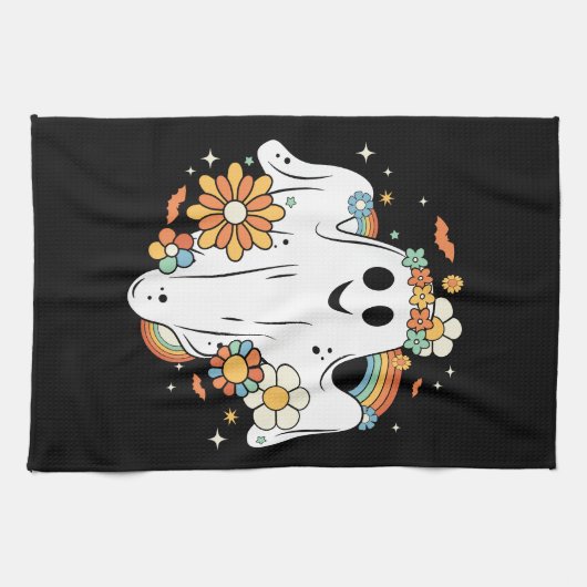 Happy Ghost Retro Hippie Vibe Theedoek (Horizontaal)