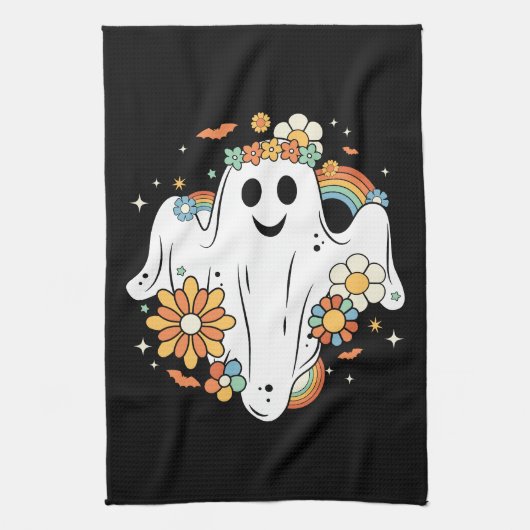 Happy Ghost Retro Hippie Vibe Theedoek (Verticaal)