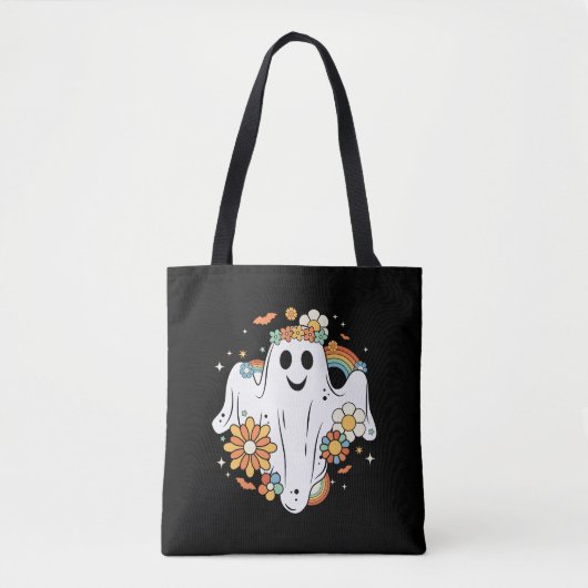 Happy Ghost Retro Hippie Vibe Tote Bag (Voorkant)