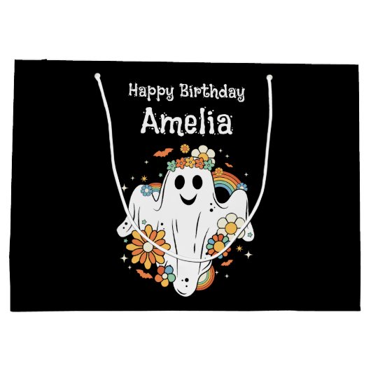 Happy Ghost Retro Hippie Vibe Verjaardag Groot Cadeauzakje (Achterkant)