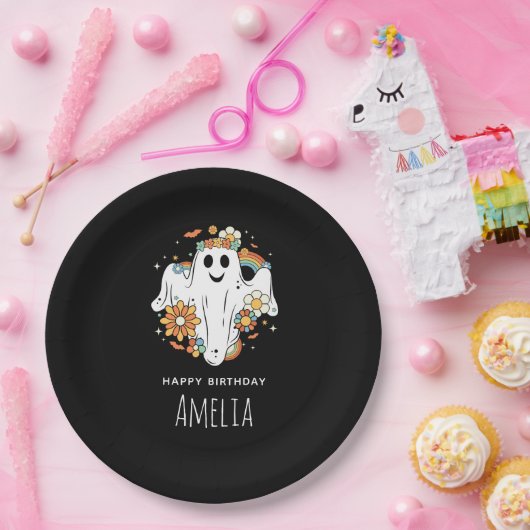 Happy Ghost Retro Hippie Vibe Verjaardag Papieren Bordje (Feest)