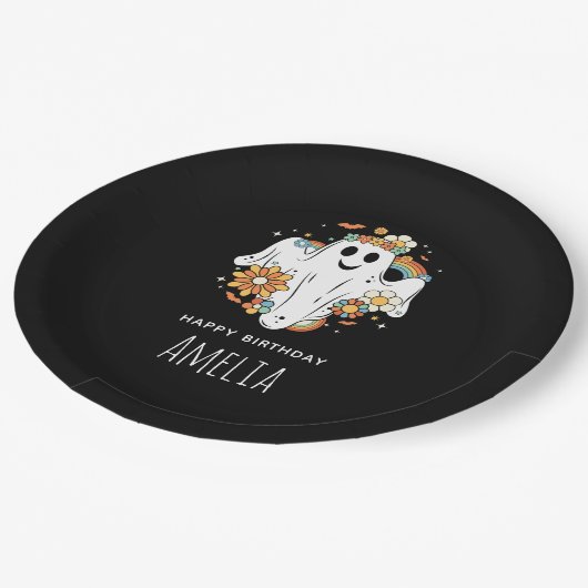 Happy Ghost Retro Hippie Vibe Verjaardag Papieren Bordje (Gekanteld)