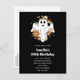 Happy Ghost Retro Hippie Vibe Verjaardag Uitnodiging Briefkaart