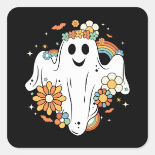 Happy Ghost Retro Hippie Vibe Vierkante Sticker