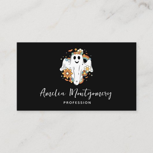 Happy Ghost Retro Hippie Vibe Visitekaartje (Voorkant)