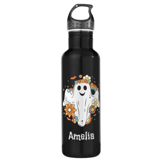 Happy Ghost Retro Hippie Vibe Waterfles (Voorkant)